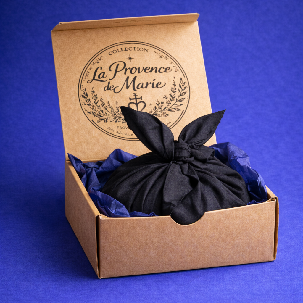 Furoshiki lavandin (pliage japonais) – soie naturelle 40×40 | La Provence de Marie Série limitée